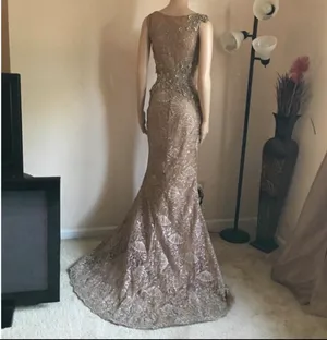 Embellished Taupe Evening Gown - Elegant Lace & Beaded dress thumbnail 5