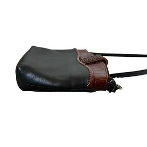 Brighton Vintage Crossbody Bag Black Leather Brown Croc Embossed Heart Accent thumbnail 9