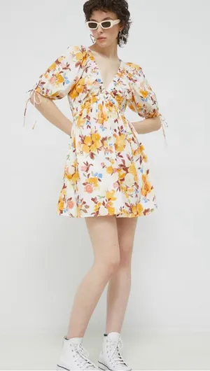 ABERCROMBIE- Poplin Puff Sleeve Mini Dress Floral Size S thumbnail 1