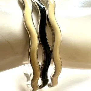 Cream and black enamel bundle of 3 wavy bangle bracelets thumbnail 6