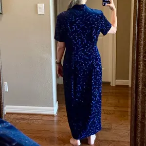Another Thyme Blue Velvet Maxi Dress Glitter Leaf Pattern Vintage 18 Large 8 -10 thumbnail 11
