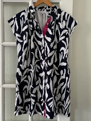 THML Blue & White Button Front Dress with Pink Accents thumbnail 1