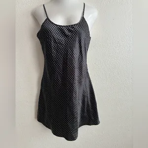 Vintage Y2K Sexy Satin Dotted Black & White Gown Baby Doll Slit Dress L thumbnail 3