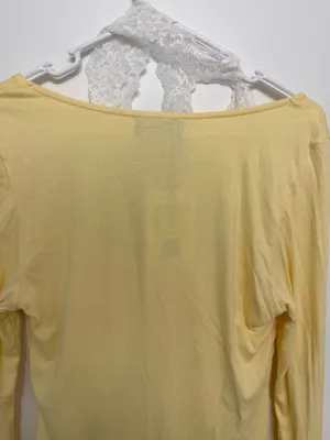 Cider Pale Yellow Long Sleeve Lace-Trim Crop Top thumbnail 10