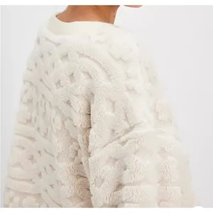 NWOT Free People Cable Knit Faux Fur Oversized Sweatshirt | Ivory Cream Sz Small thumbnail 11
