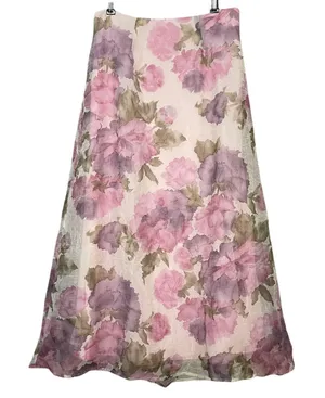 Vintage Floral Skirt Crinkle Pink Crinkle Maxi A-Line Made in USA Romantic 90s thumbnail 1