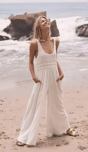 Free People Soleil jumpsuit romper crochet linen One Piece, XS thumbnail 2