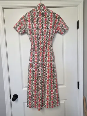 Mod’s Mahal Women’s Midi Shirt Dress English Garden Size XS Pink Green Floral thumbnail 5