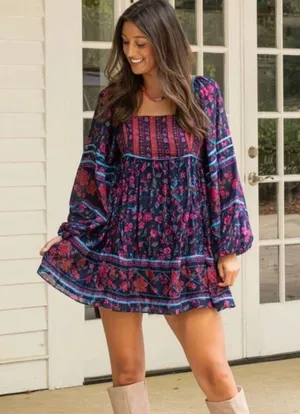 FREE PEOPLE Endless Afternoon Mini Dress in Midnight Combo Size M thumbnail 2