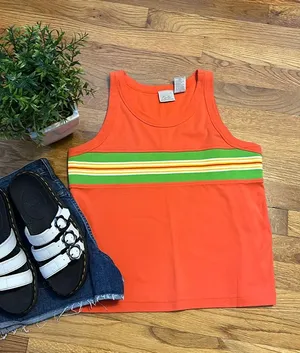 Y2K Vintage Fiorlini International Orange Stripe Tank Top Retro Casual Large thumbnail 1