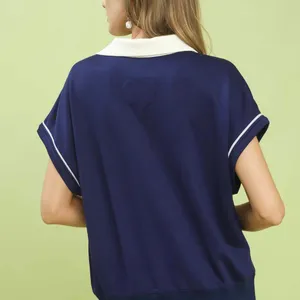 Umgee Contrast Collar Soft‎ Knit Polo Top thumbnail 3