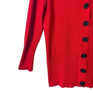 Nue Options Red Knit Cardigan Black Rose Buttons Size L thumbnail 5