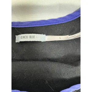 Kimchi Blue Black Skater Dress Purple Silk Trim Scoop Neck Cap Sleeve Large thumbnail 3
