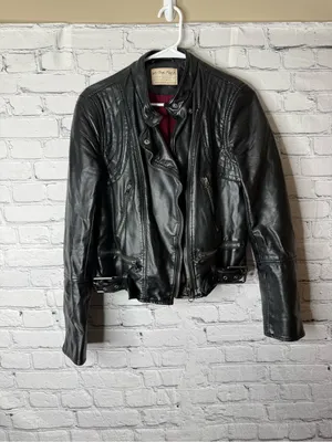 We the free heartbreaker Vintage inspired Black Leather Biker Jacket small thumbnail 11