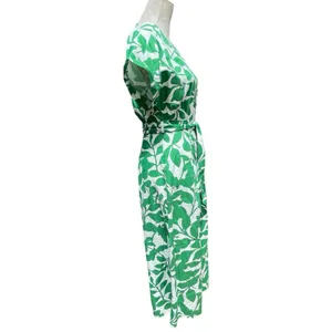 Coastal White Green Botanical Cotton Maxi Shirt Dress Belted Pockets Zara M thumbnail 10