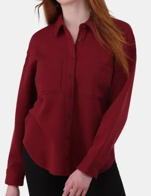 No Boundaries Womens Shacket Size M 8-10 Red Wine Fleece Button Up Cozy NWT thumbnail 1