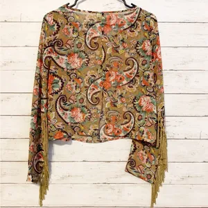 Boho-Chic Cotton Candy Paisley Fringe Top – Size Large thumbnail 3