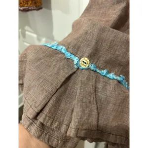 Liz & Jane Linen Tank Top Women’s Size Large Brown Turquoise Fringe Lagenlook thumbnail 3