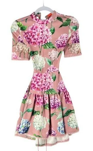 Banjul Floral Print Mock Neck Lace-Up‎ Back Dress thumbnail 1