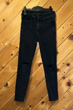 American Eagle super hi rise black distressed ripped skinny jeans thumbnail 1