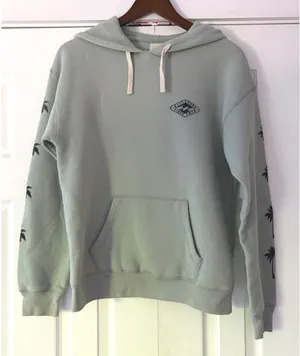 Billabong Womens Palm Tree Sleeve Graphic Hoodie Sage Green Small Sweatshirt‎ thumbnail 1