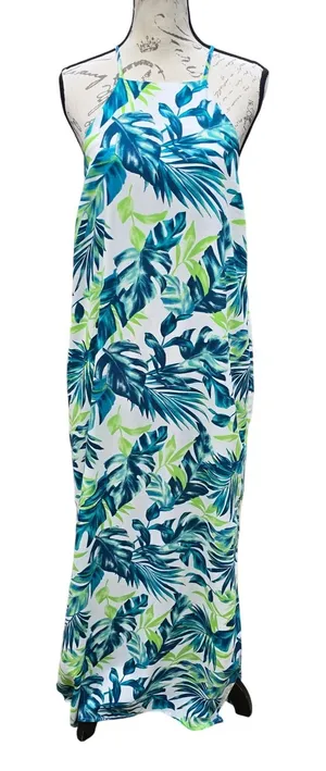 Gilli 15G Women's‎ White Tropical Leaf Print Halter Neck Maxi Dress - Size M thumbnail 1
