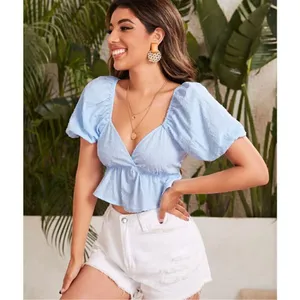 SHEIN Puff Sleeve Tie Backless Swiss Dot Milkmaid Top Size Medium thumbnail 5