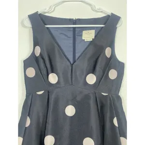 $448 KATE SPADE SPOTLIGHT V NECK BLACK & PINK POLKA DOT DRESS SIZE 8 A-Line thumbnail 4