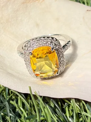 Brand New Silver Tone Fancy Giant Elongated Cushion Imitation Citrine Halo Style Engagement Ring In 7 thumbnail 7