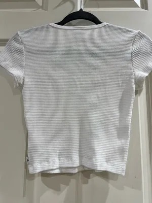 Aritzia Tna Waffle‑Knit Cropped Tee – White Textured Short Sleeve – Size S thumbnail 5
