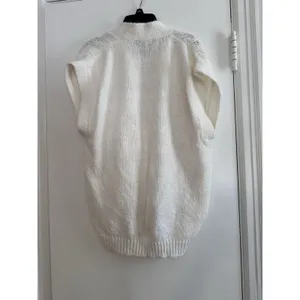 White Women's Sleeveless Cable Knit Cardigan. Chinky. Oversized. Large Buttons. thumbnail 7