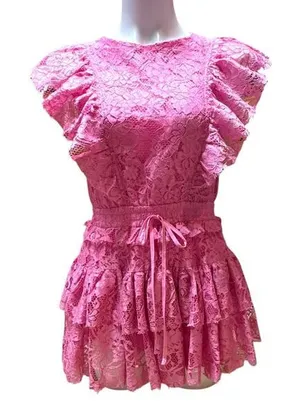 Idem Ditto Layered Lace Romper Mini Dress Pink Small thumbnail 1