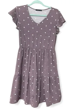 Source Unknown FREE with any purchase- Womens Medium Purple and White Polka Dot Dress thumbnail 1