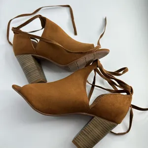 NEW BC Faux Suede Open Toe Brown Strappy Lace Up Bootie Size 6 Every Day Comfort thumbnail 3