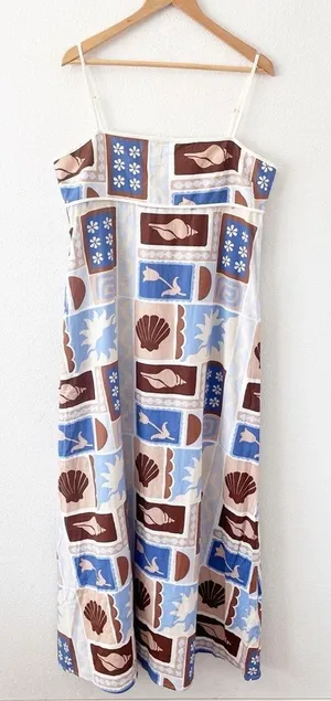 Sabo Skirt Georgia Solis Linen Blend Blue Resortwear Vacation Coastal Maxi Dress thumbnail 1