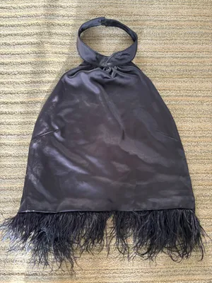 Halter Satin Top with Feather Trim thumbnail 3