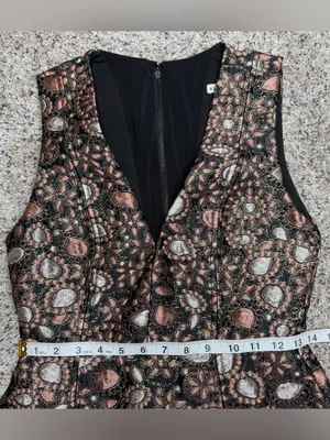 Alice & Olivia Pacey Low V-Neck Metallic Brocade Jacquard Lantern Mini Dress 2 thumbnail 11