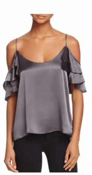 Cami NYC Samantha Cold Shoulder‎ Silk Top In Slate Gray Silk Size Small thumbnail 1