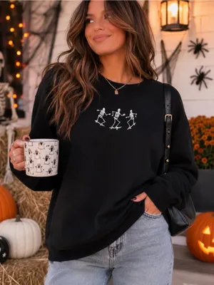 Women’s Halloween Skateboarding Skeletons Black Sweatshirt Small - Medium thumbnail 1