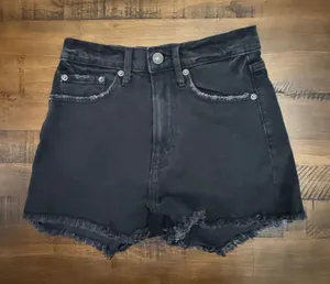 Abercrombie & Fitch High Rise Black Denim Jean Shorts Distressed Frayed‎ Hem thumbnail 1