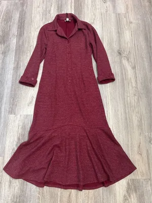 Unique Vintage Burgundy Red‎ Textured Knit Mermaid Midi Dress Womens Large thumbnail 1