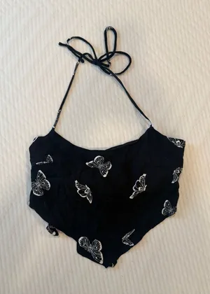 Black butterfly Sleeveless top with built in bra thumbnail 1