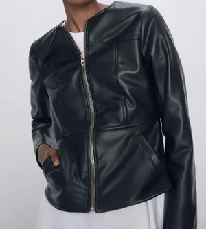 ZARA NWT Faux Leather Double Zippered Black Jacket thumbnail 3