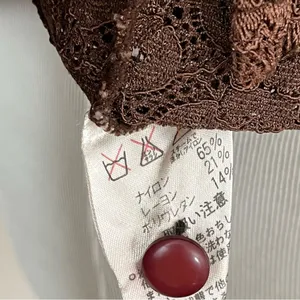 Manuela Semi Sheer Brown Lace/ Crochet Mock Neck Long Sleeve Top S thumbnail 10