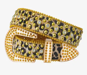 NEW Rhinestone Leopard Bling Belts Women Luxury BB Y2K Cowgirl Belt M thumbnail 1