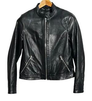 Wilson's Genuine Leather Biker Jacket Womens Medium Black Cafe Racer Moto Bomber thumbnail 1