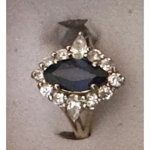 925 Sterling Silver Natural Blue Sapphire With CZs Size 7 thumbnail 2