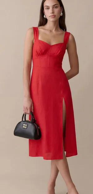 Few Moda Cassia Linen Midi Dress in Red size 8 $173 thumbnail 1