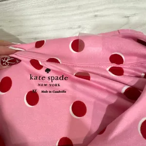 NWT Kate Spade New York Long Sleeve Knit Notch Collar Pajama Set in pink with re thumbnail 2