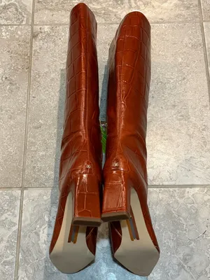 Sam Edelman Sylvia 2 Tall Croc-Embossed Pointed-Toe Boots in Brown, Size 11, NWT thumbnail 6